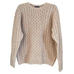 Brandy Melville Cable knit Fisherman Wool Crewneck Sweater Oversized Neutral